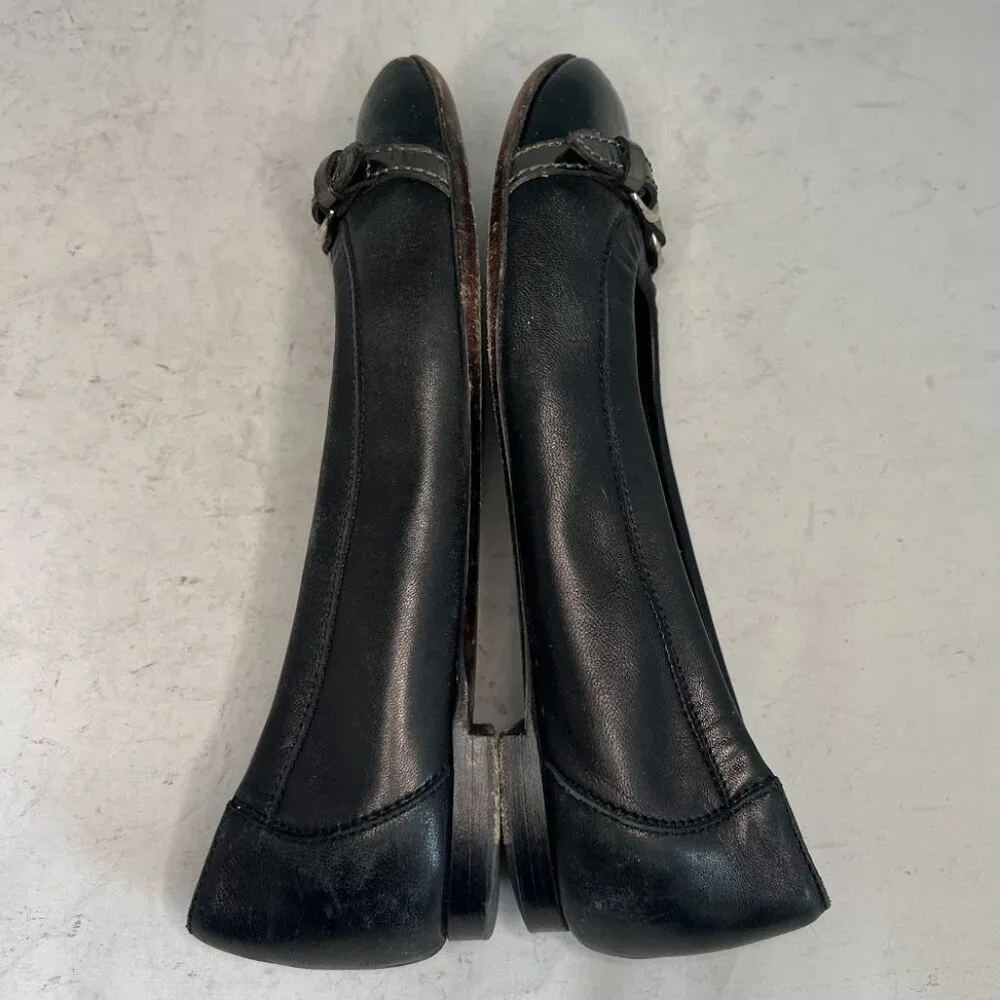 AGL Ballet Flats Cap Toe Black Leather Ballet Flats 35.5 - Picture 4 of 9